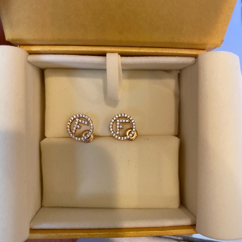Fendi embellished logo earrings gold Strass